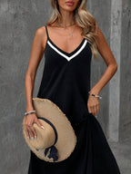 Vestido Longo de Malha com Cintura Contrastada e Costas Abertas - La Lecce
