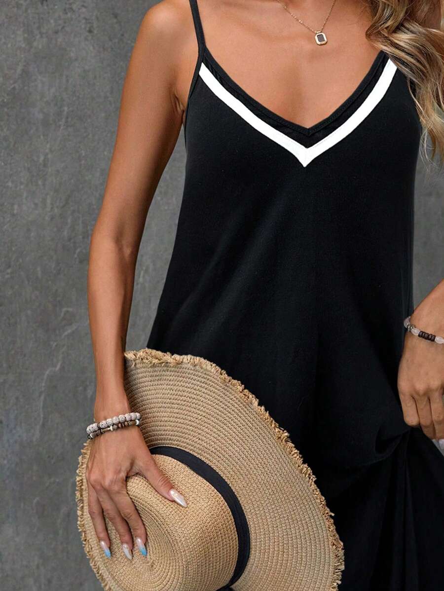 Vestido Longo de Malha com Cintura Contrastada e Costas Abertas - La Lecce