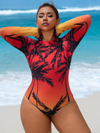 Maiô Plus Size Tropical Manga Comprida