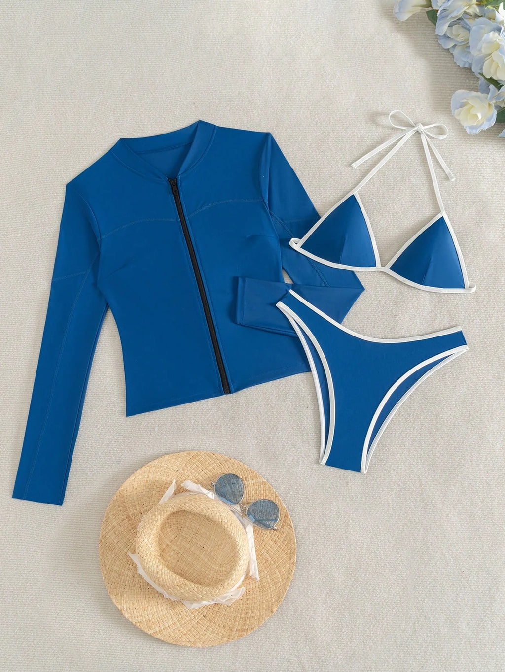 Conjunto Biquíni Esportivo 3 Peças com Zíper