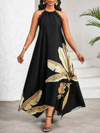 Vestido Maxi Frente Única com Laço e Bainha Assimétrica