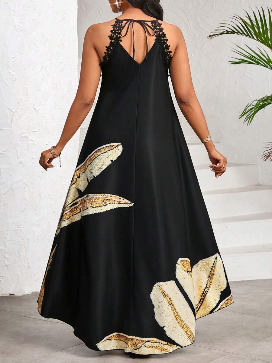 Vestido Maxi Frente Única com Laço e Bainha Assimétrica