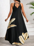 Vestido Maxi Frente Única com Laço e Bainha Assimétrica
