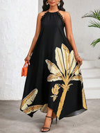 Vestido Maxi Frente Única com Laço e Bainha Assimétrica