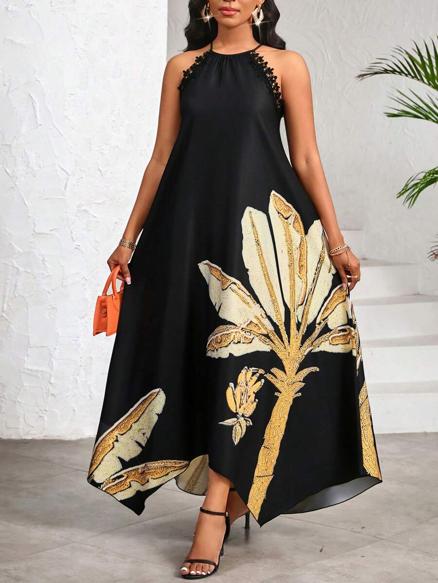 Vestido Maxi Frente Única com Laço e Bainha Assimétrica