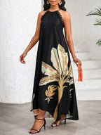 Vestido Maxi Frente Única com Laço e Bainha Assimétrica