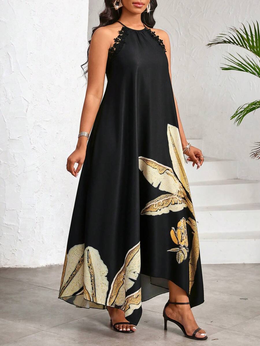 Vestido Maxi Frente Única com Laço e Bainha Assimétrica