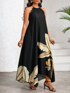 Vestido Maxi Frente Única com Laço e Bainha Assimétrica