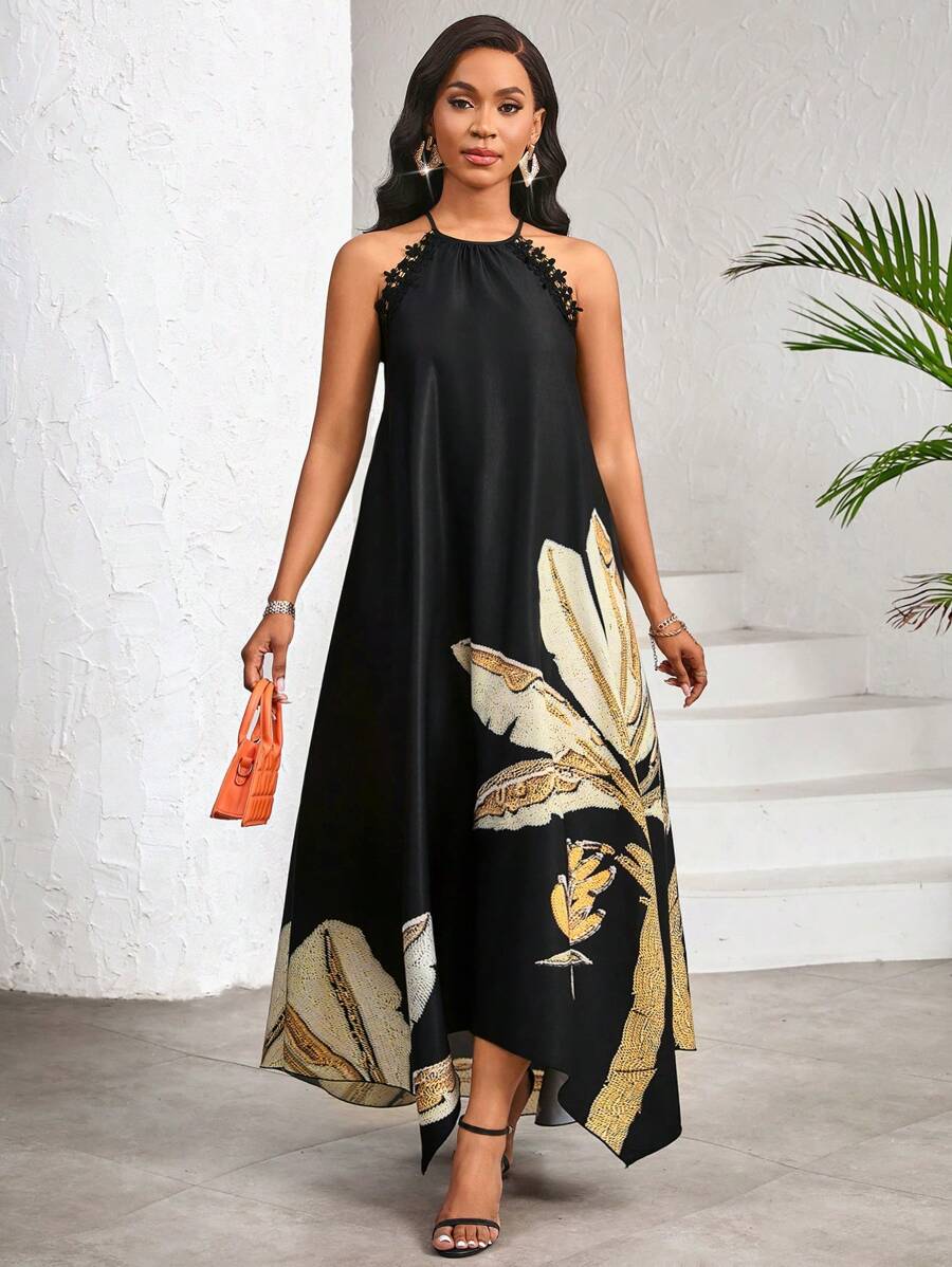 Vestido Maxi Frente Única com Laço e Bainha Assimétrica