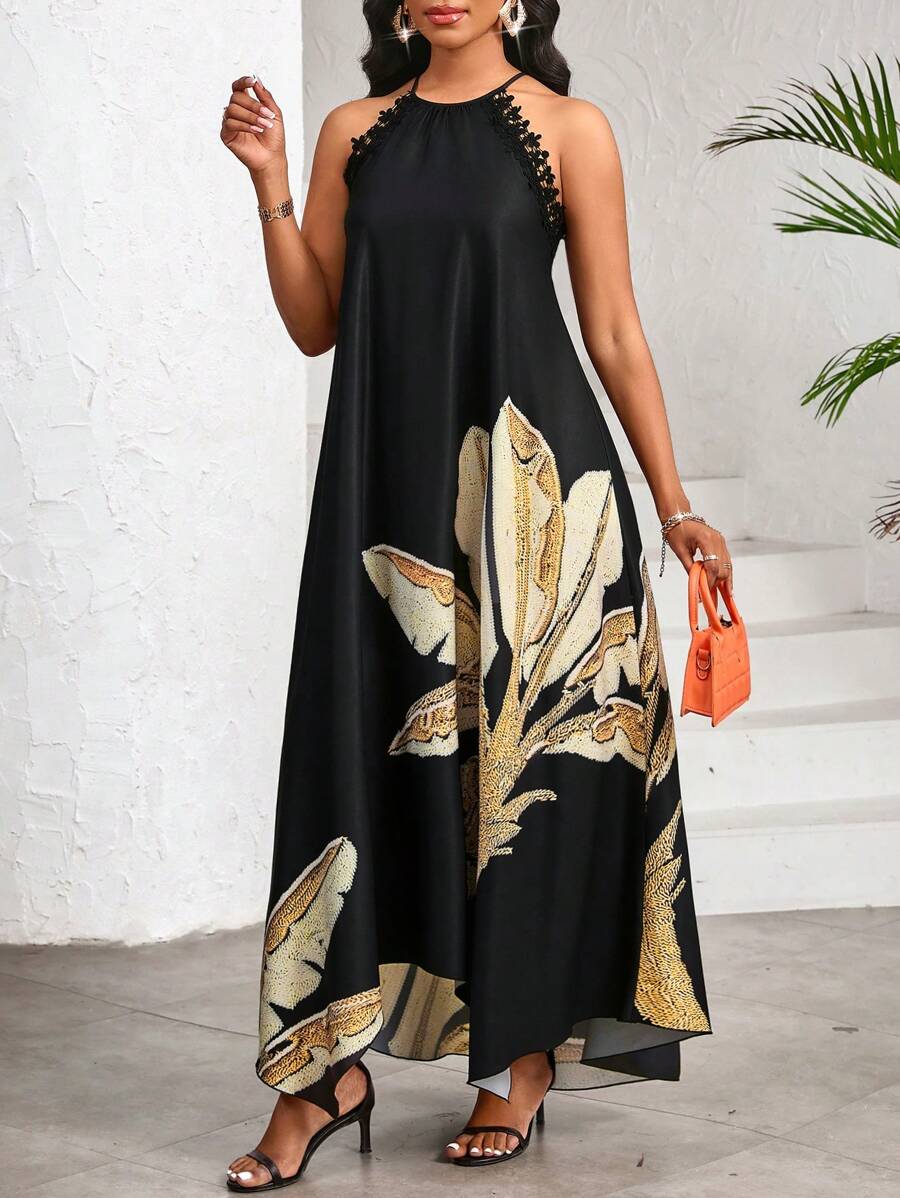 Vestido Maxi Frente Única com Laço e Bainha Assimétrica