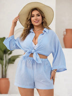 Conjunto Plus Size Listrado com Botões