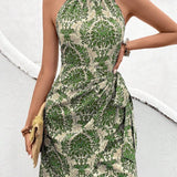Vestido Mini Floral Frente Única com Nó e Costas Abertas