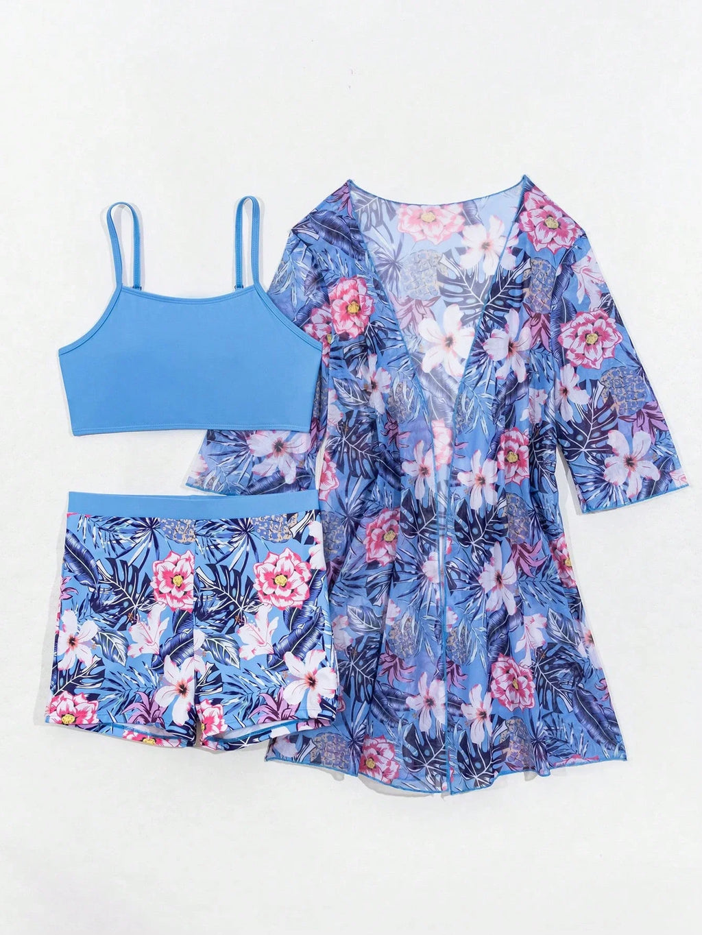 Conjunto de Biquíni 3 Peças Estampa Tropical