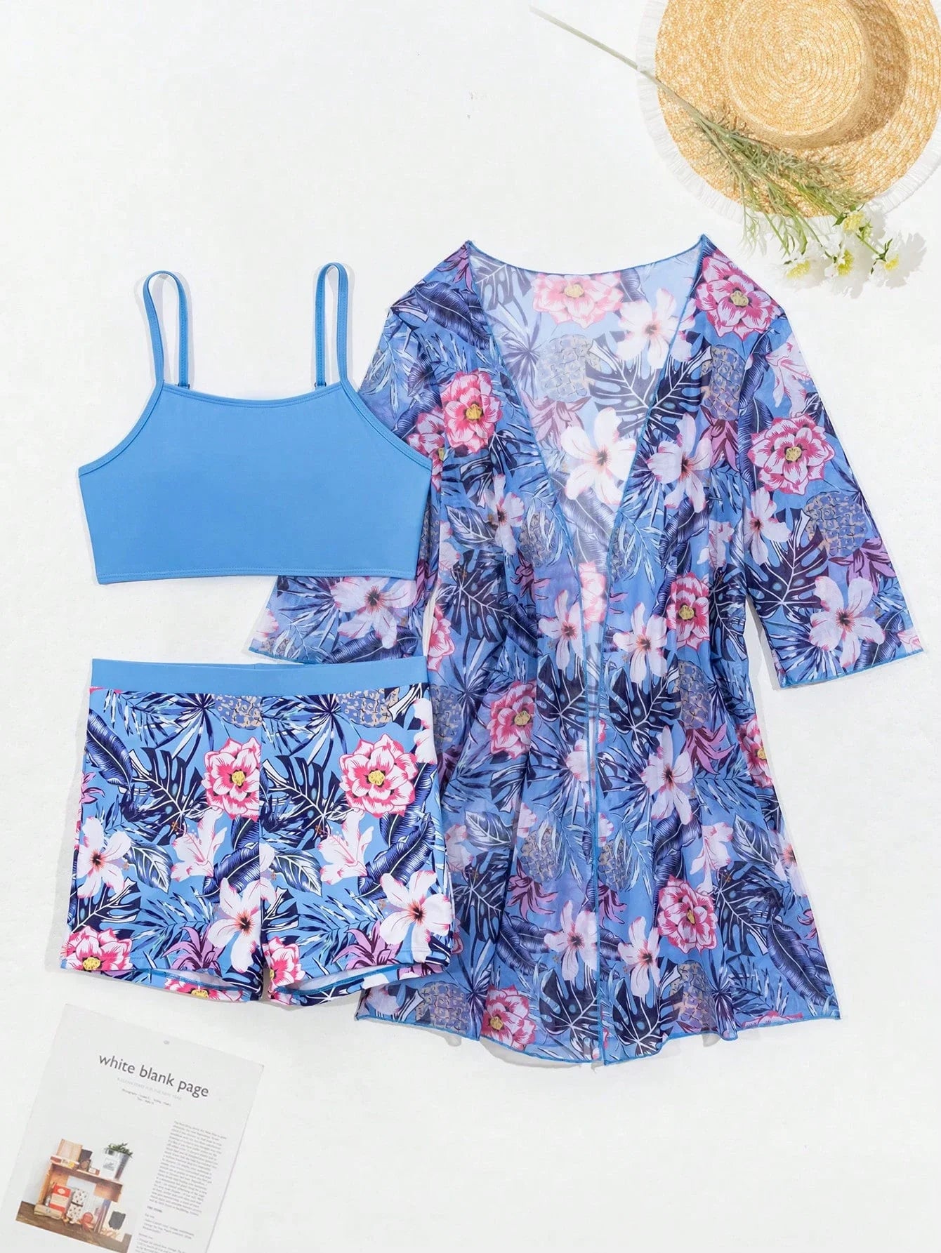 Conjunto de Biquíni 3 Peças Estampa Tropical
