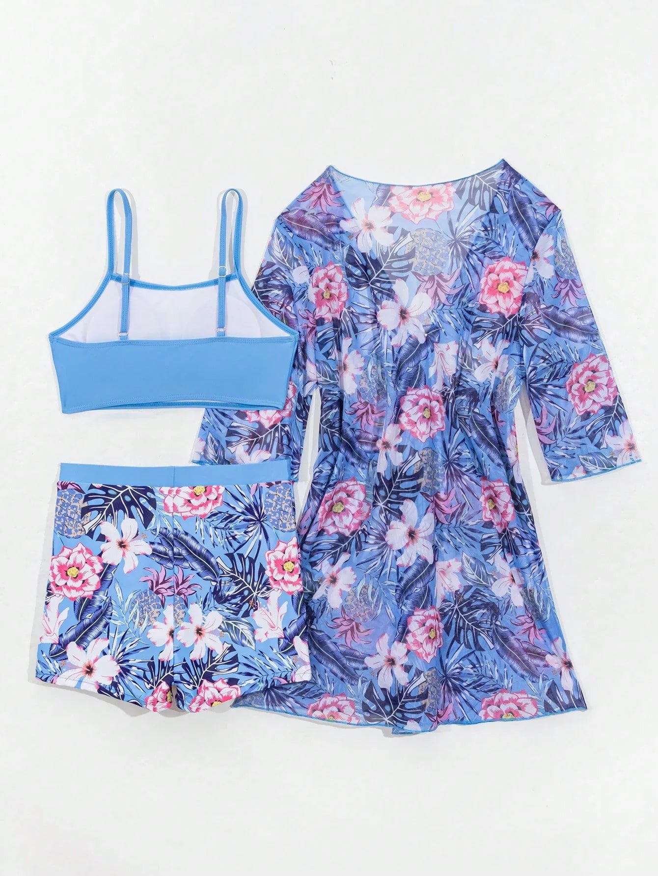 Conjunto de Biquíni 3 Peças Estampa Tropical