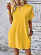 Vestido Curto Camiseta com Bolsos e Manga Morcego - La Lecce
