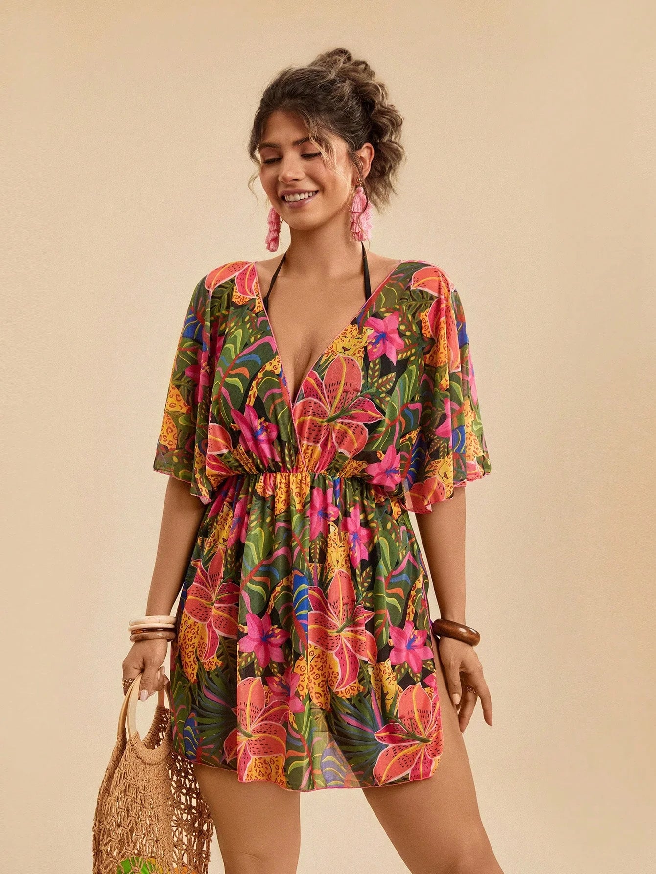 Saída de Praia Plus Size Tie Back