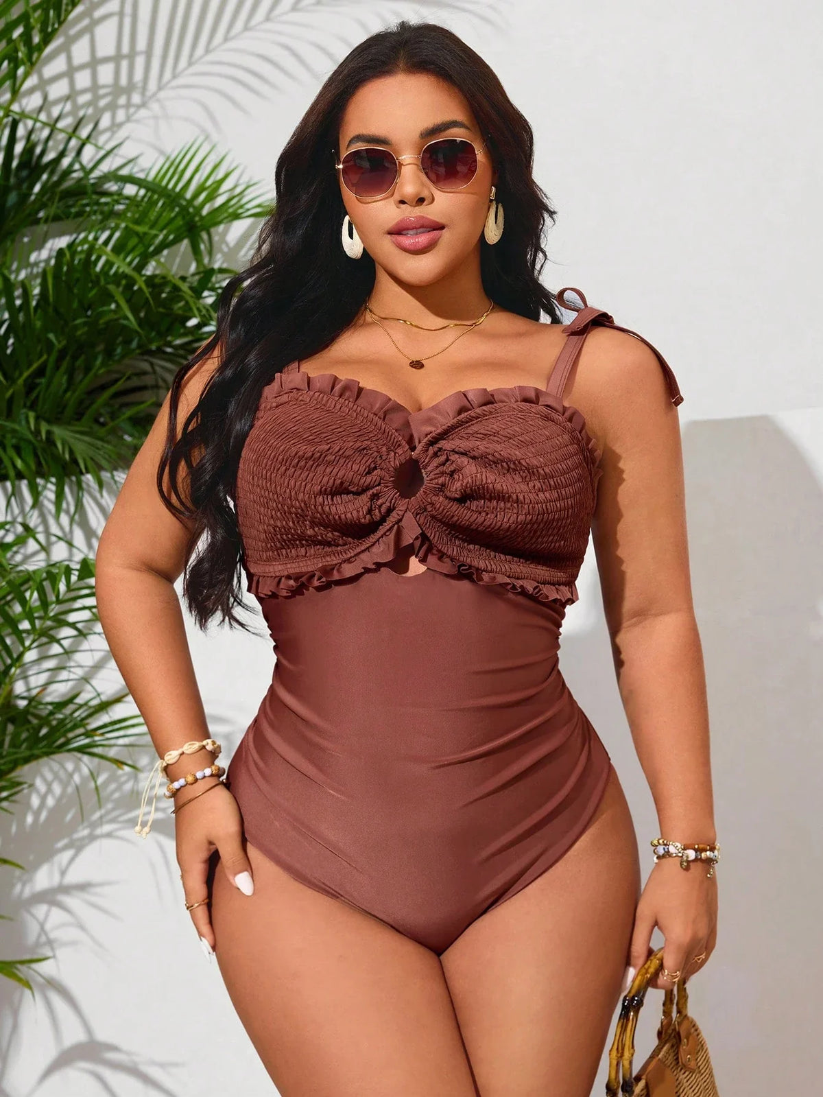 Maiô Plus Size Franzido com Babado
