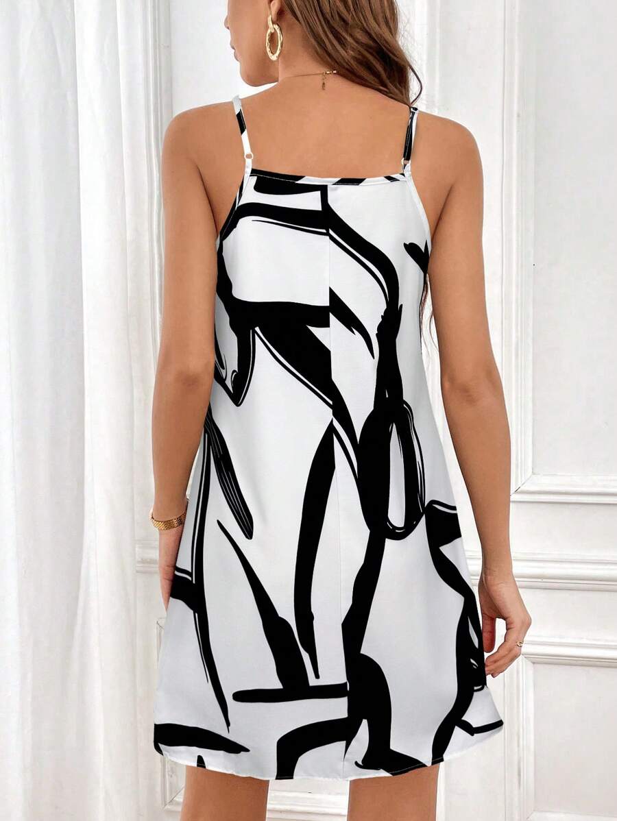 Vestido Curto Cami com Estampa Gráfica e Costas Abertas - La Lecce