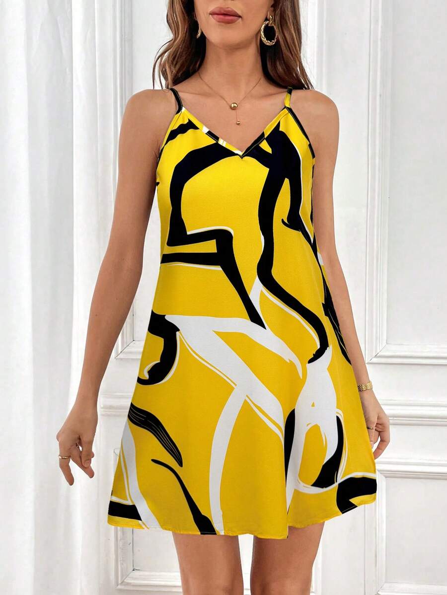 Vestido Curto Cami com Estampa Gráfica e Costas Abertas - La Lecce