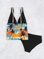 Tankini com Decote V e Costas Abertas