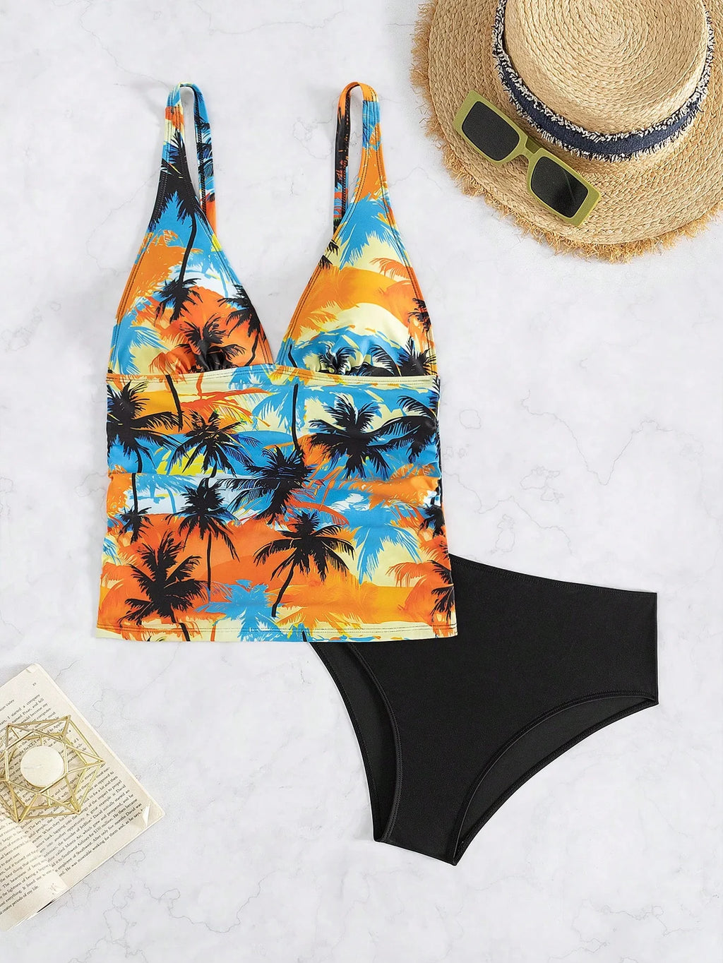 Tankini com Decote V e Costas Abertas