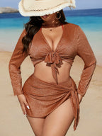 Conjunto de Biquíni Plus Size Manga Longa