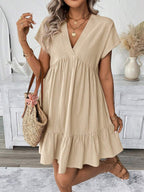 Vestido Curto Boho com Babado e Detalhe em Pompom - La Lecce