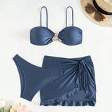 Conjunto de Biquíni 3 Peças Bandeau Plissado