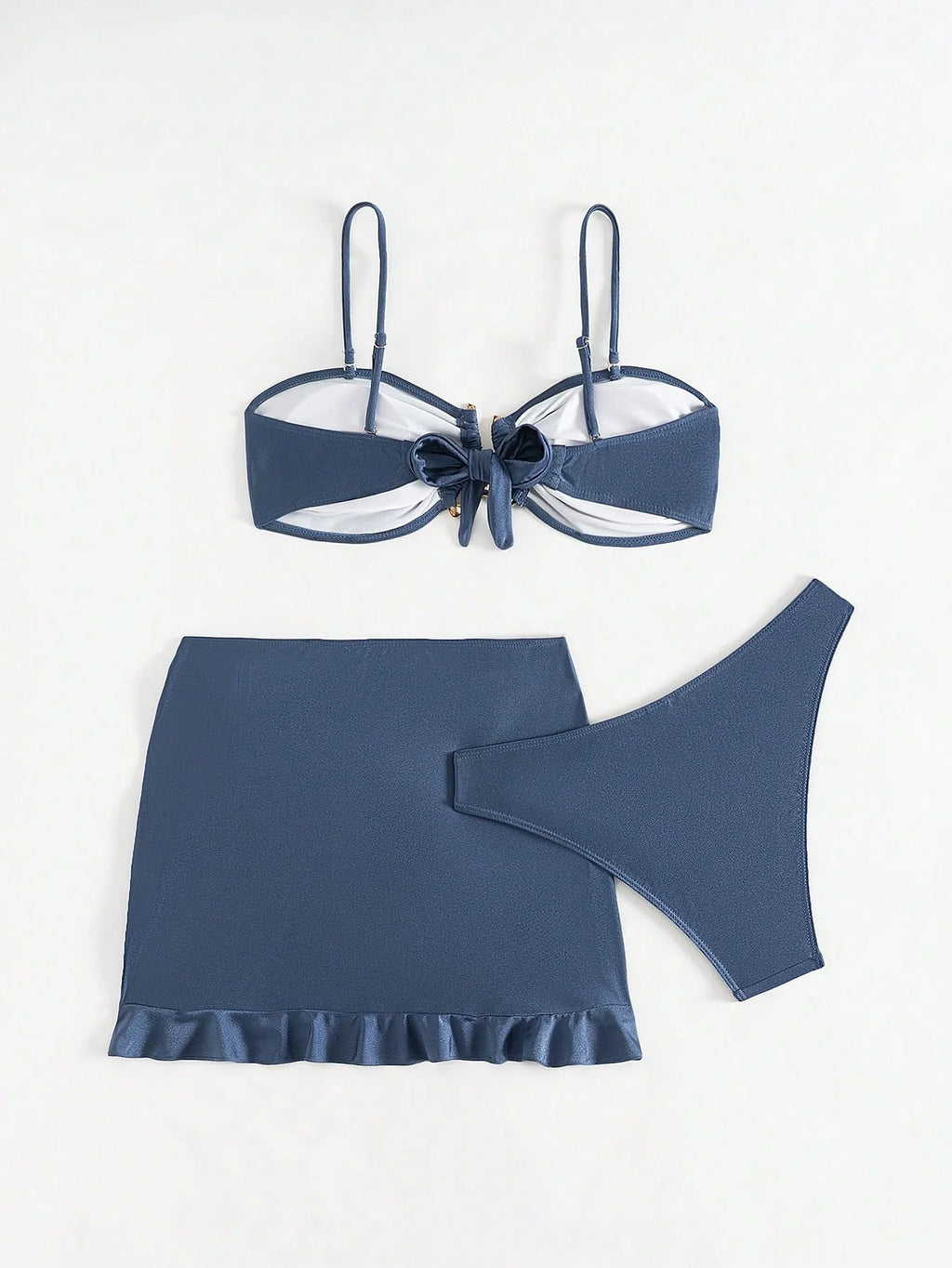 Conjunto de Biquíni 3 Peças Bandeau Plissado