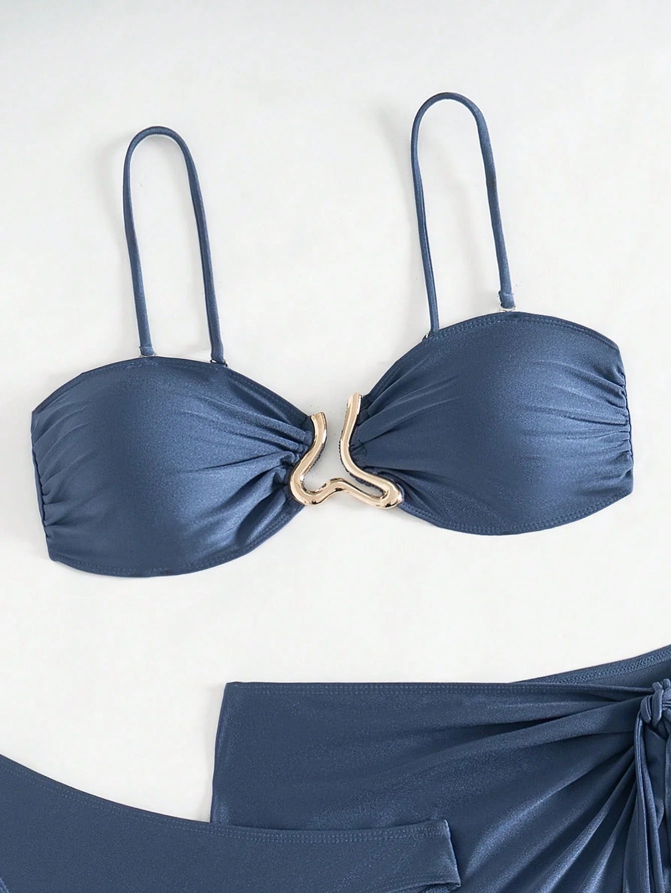 Conjunto de Biquíni 3 Peças Bandeau Plissado