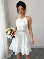Vestido Curto Frente Única com Babado e Laço - La Lecce