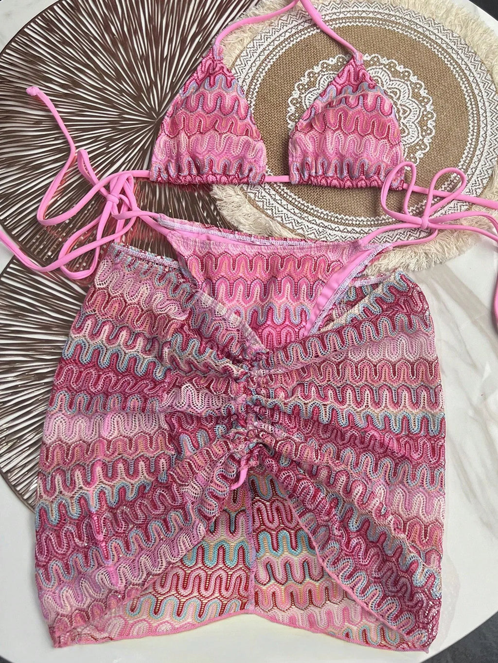 Conjunto de Biquíni Frente-Única com Tie Back 3 Peças