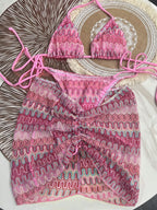 Conjunto de Biquíni Frente-Única com Tie Back 3 Peças