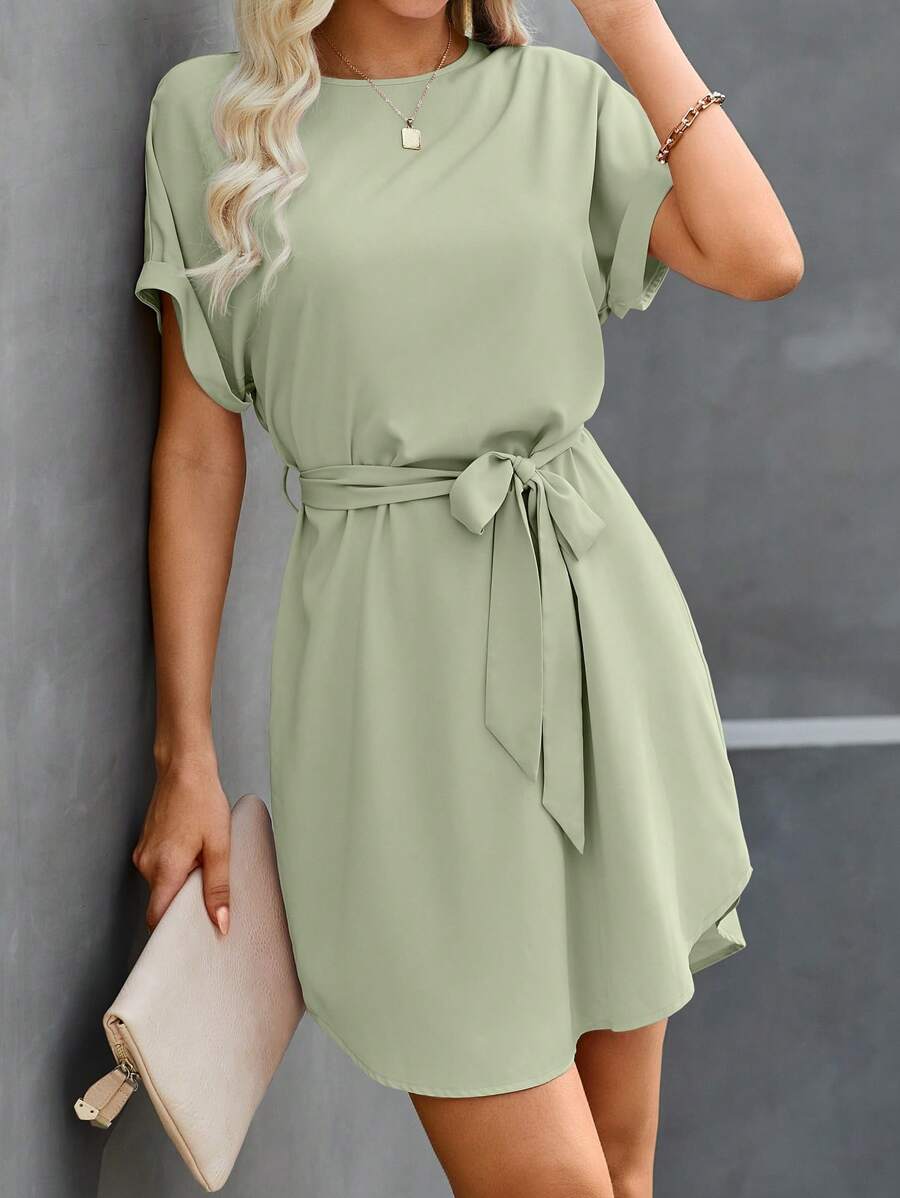 Vestido Curto Túnica com Cinto e Bolsos - La Lecce