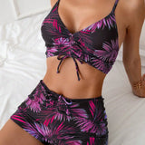 Conjunto Biquíni Tropical com Decote V e Cordão