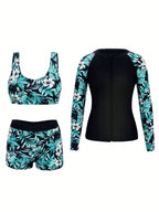 Conjunto de Biquíni 3 Peças Tropical com Zíper