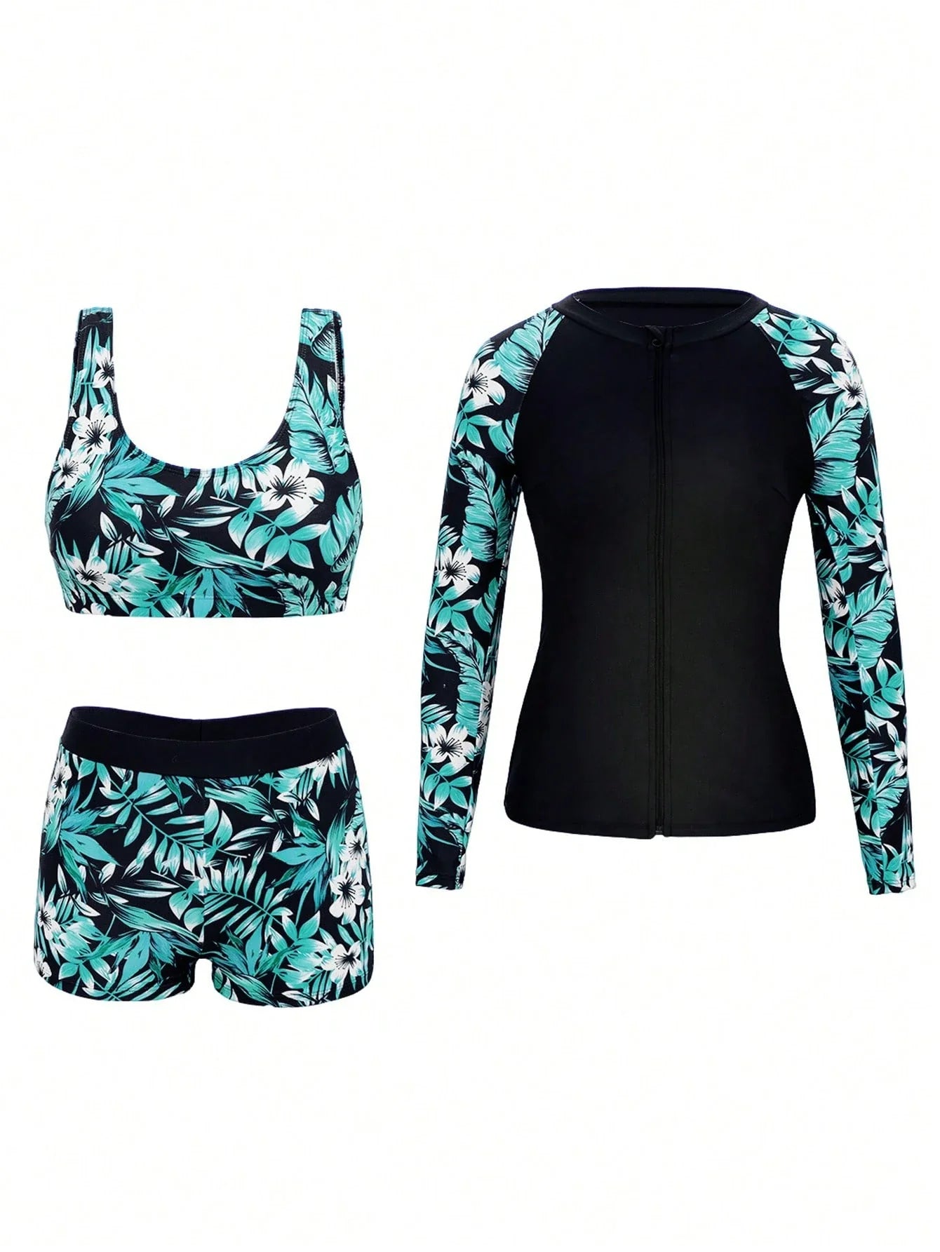 Conjunto de Biquíni 3 Peças Tropical com Zíper