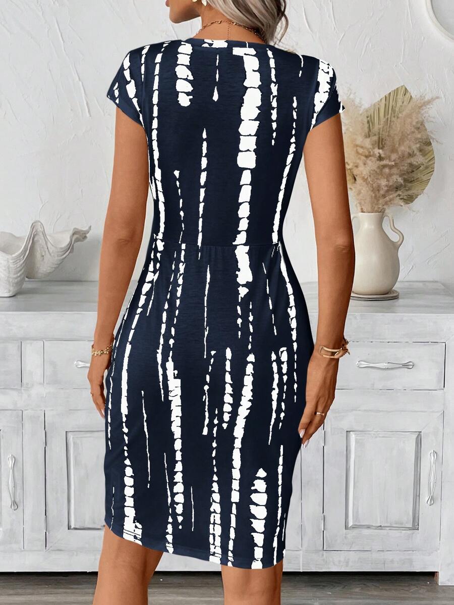 Vestido Midi de Algodão com Detalhe Torcido e Manga Curta - La Lecce