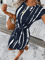 Vestido Midi de Algodão com Detalhe Torcido e Manga Curta - La Lecce