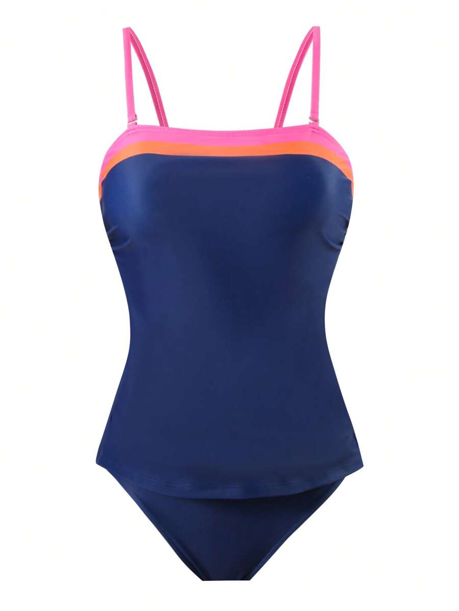 Conjunto Tankini 2 Peças com Recorte em Contraste