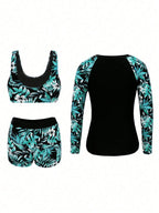 Conjunto de Biquíni 3 Peças Tropical com Zíper