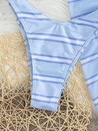 Conjunto Biquíni 3 Peças Azul com Decote nas Costas