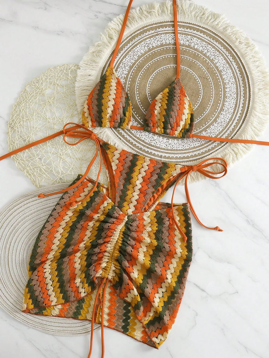 Conjunto de Biquíni Frente-Única com Tie Back 3 Peças