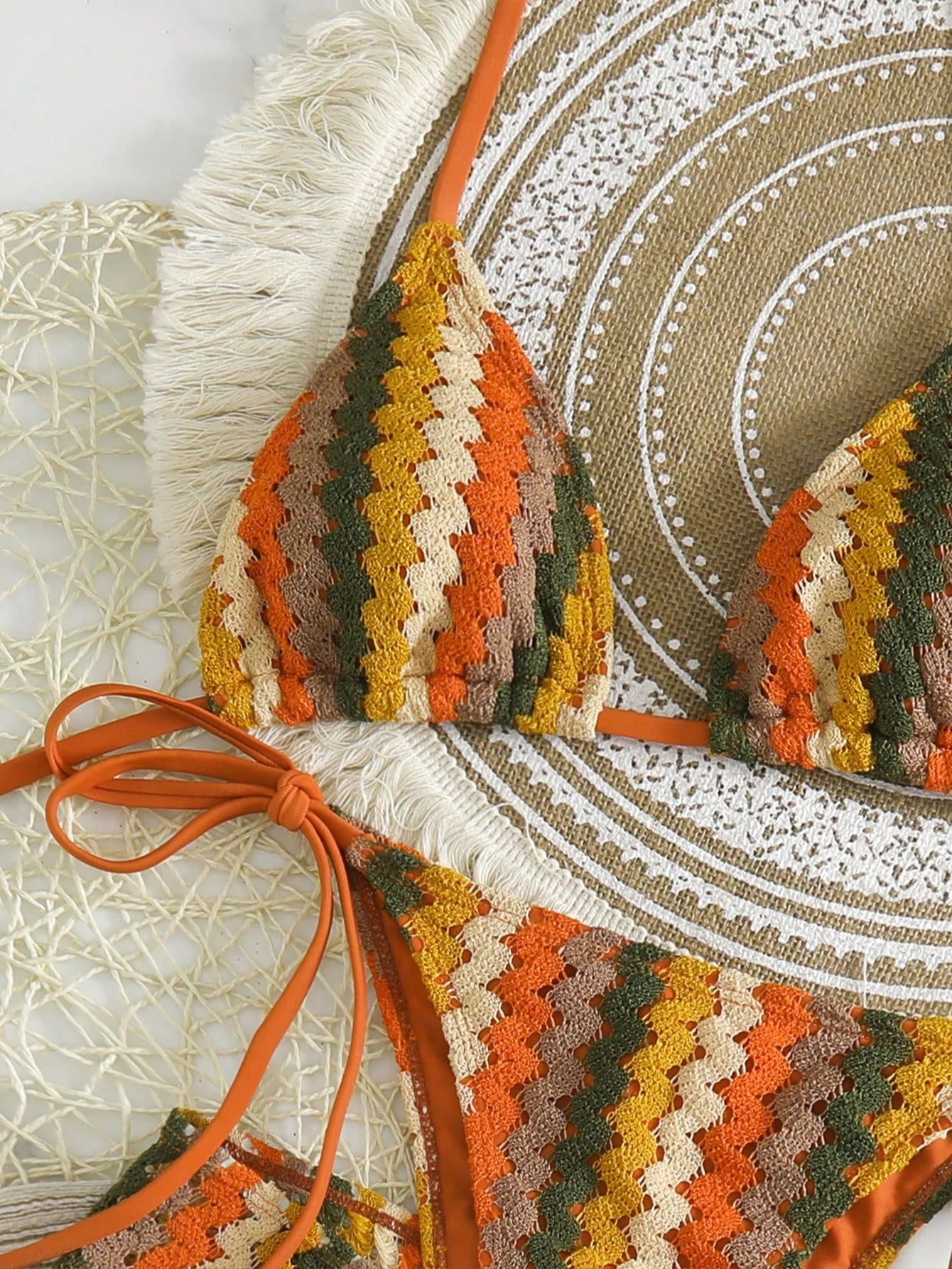 Conjunto de Biquíni Frente-Única com Tie Back 3 Peças