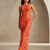 Vestido Longo com Estampa de Palmeira e Aberturas Laterais
