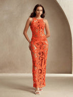 Vestido Longo com Estampa de Palmeira e Aberturas Laterais - La Lecce