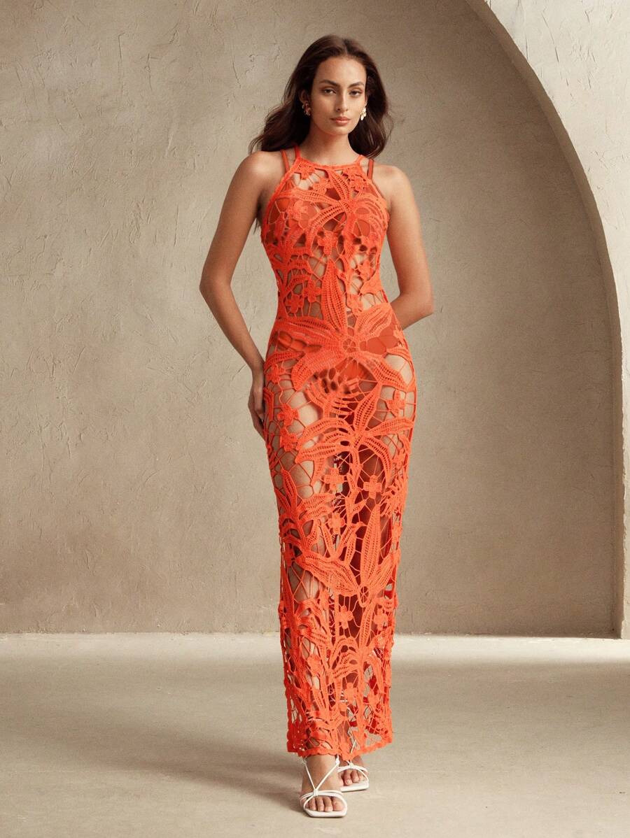 Vestido Longo com Estampa de Palmeira e Aberturas Laterais - La Lecce