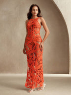 Vestido Longo com Estampa de Palmeira e Aberturas Laterais - La Lecce