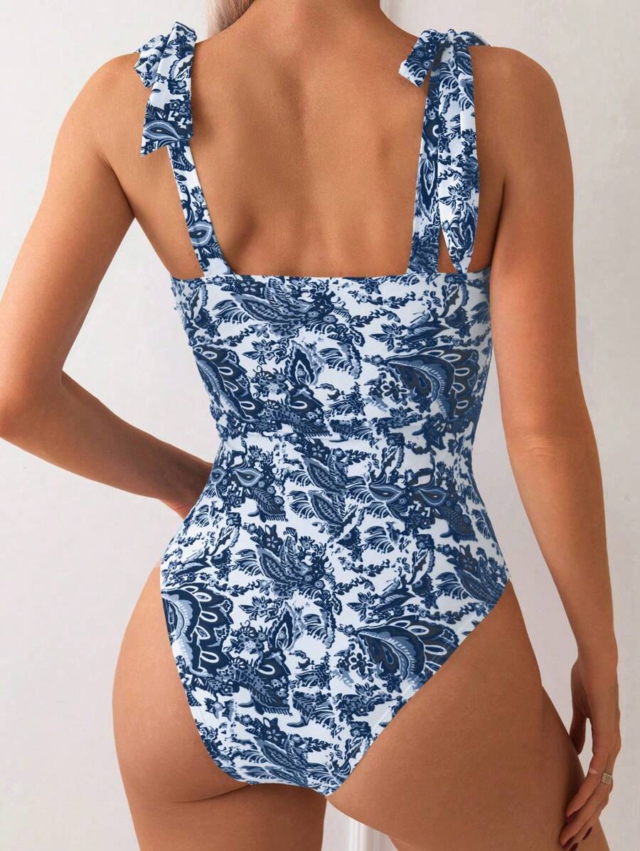 Maiô Estampado com Alças de Amarrar e Bojo em V